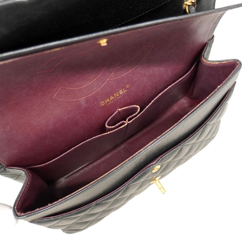 Chanel Shoulder Bag Deca Matelasse Caviar Skin Black Gold Hardware Women