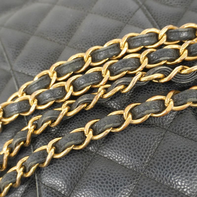 Chanel Shoulder Bag Deca Matelasse Caviar Skin Black Gold Hardware Women