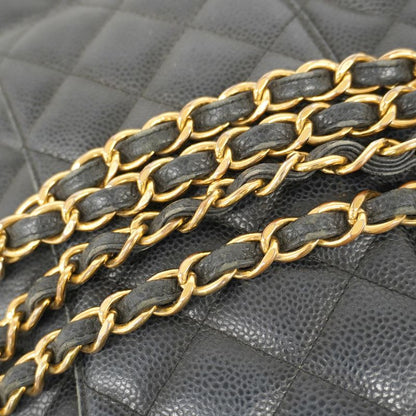 Chanel Shoulder Bag Deca Matelasse Caviar Skin Black Gold Hardware Women