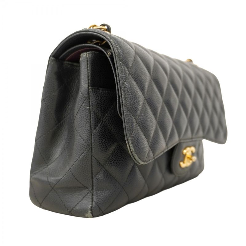 Chanel Shoulder Bag Deca Matelasse Caviar Skin Black Gold Hardware Women