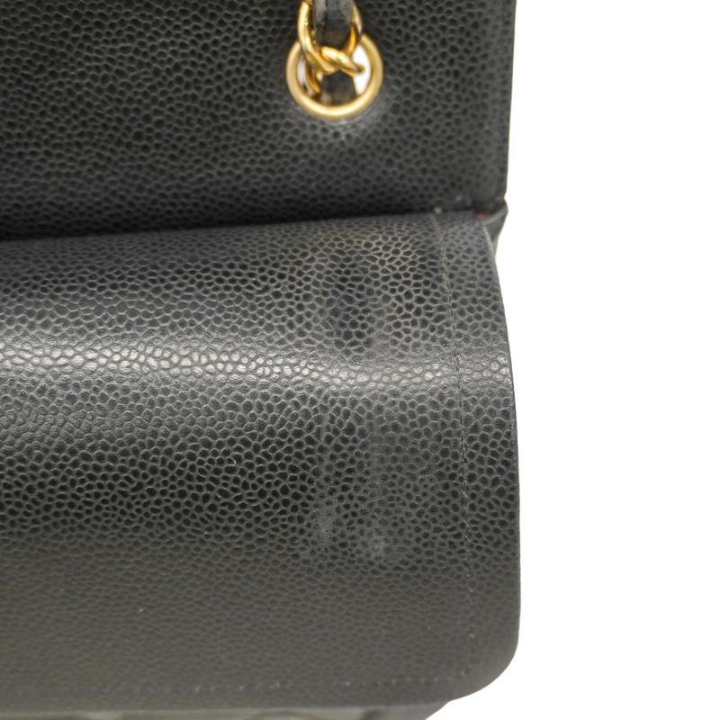 Chanel Shoulder Bag Deca Matelasse Caviar Skin Black Gold Hardware Women