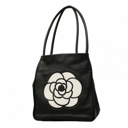 Chanel Shoulder Bag Camellia Leather Black Chien Pan Gold Hardware Women