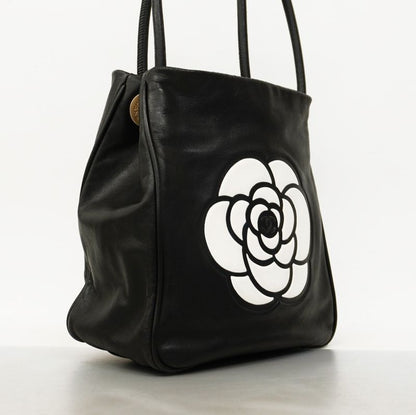 Chanel Shoulder Bag Camellia Leather Black Chien Pan Gold Hardware Women