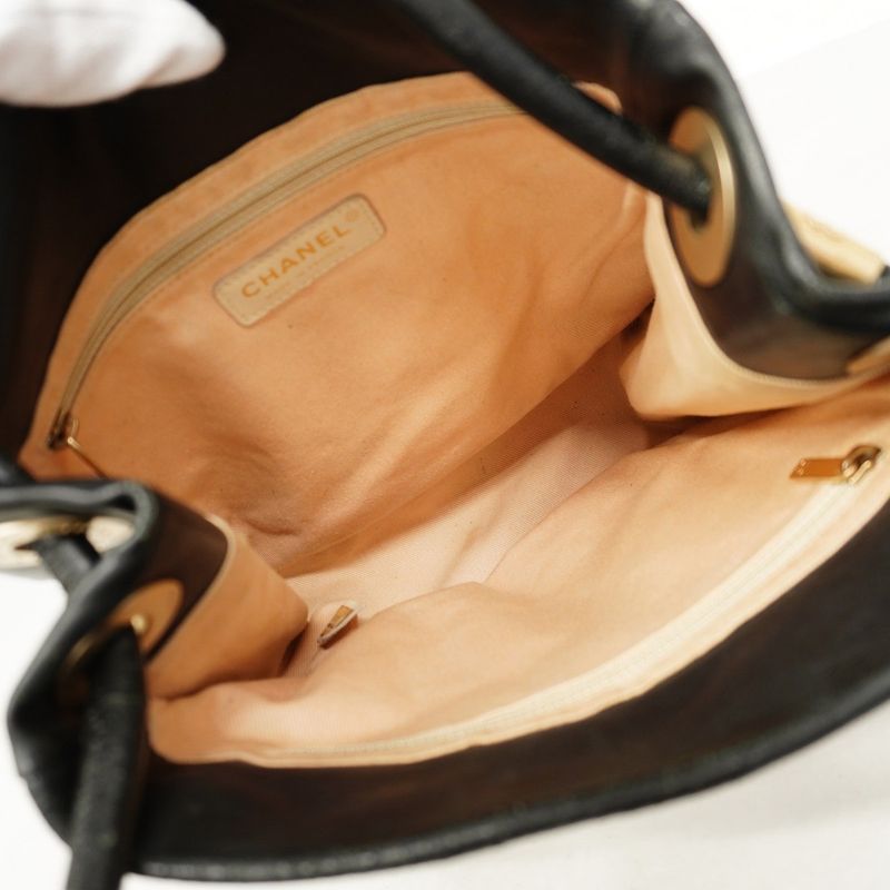 Chanel Shoulder Bag Camellia Leather Black Chien Pan Gold Hardware Women