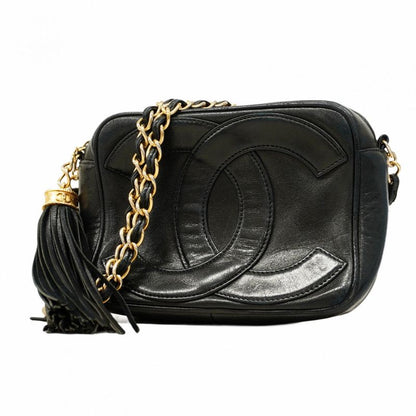 Chanel Shoulder Bag Lambskin Black Gold Hardware Women