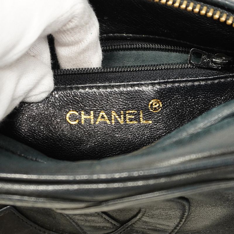 Chanel Shoulder Bag Lambskin Black Gold Hardware Women