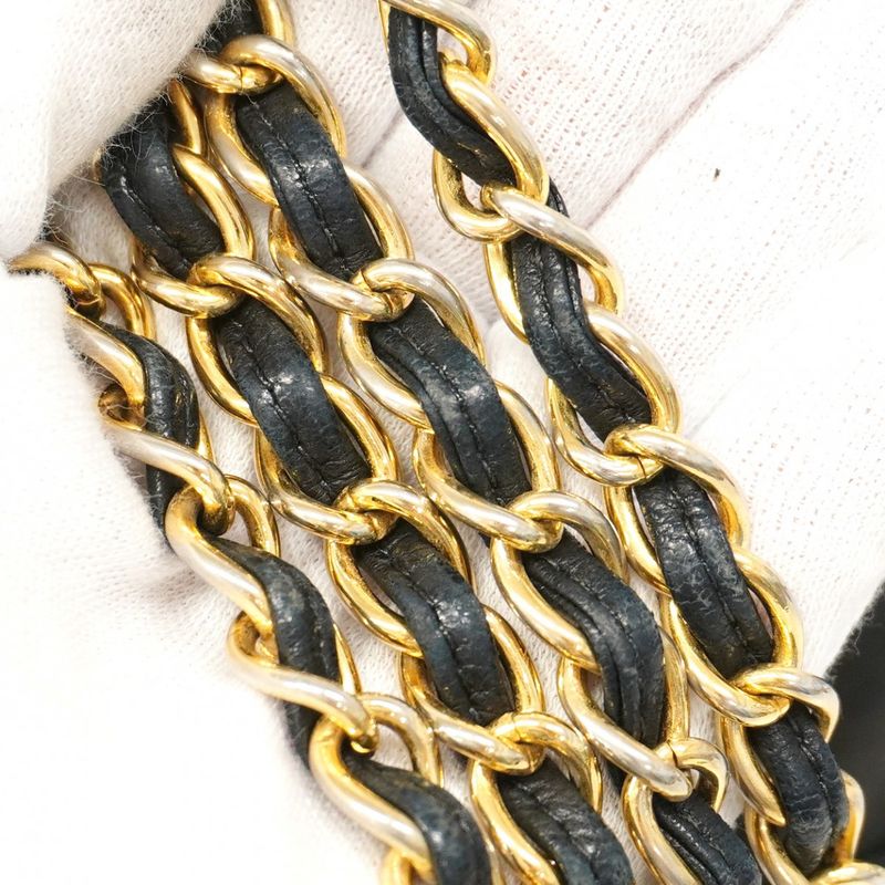 Chanel Shoulder Bag Lambskin Black Gold Hardware Women