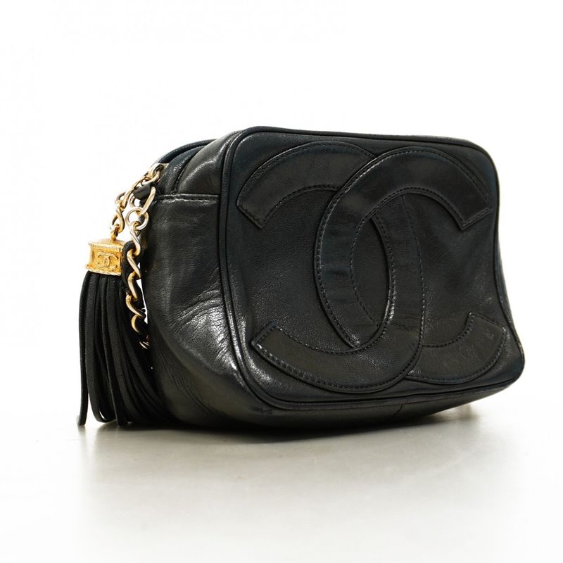 Chanel Shoulder Bag Lambskin Black Gold Hardware Women