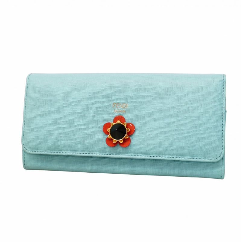 Fendi Long Wallet Leather Blue Gold Hardware Women