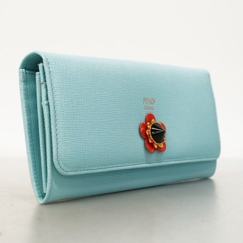 Fendi Long Wallet Leather Blue Gold Hardware Women