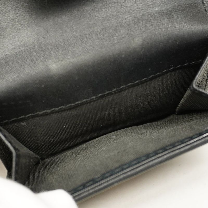 Christian Dior Trifold Wallet Canage Leather Black Gold Hardware Women