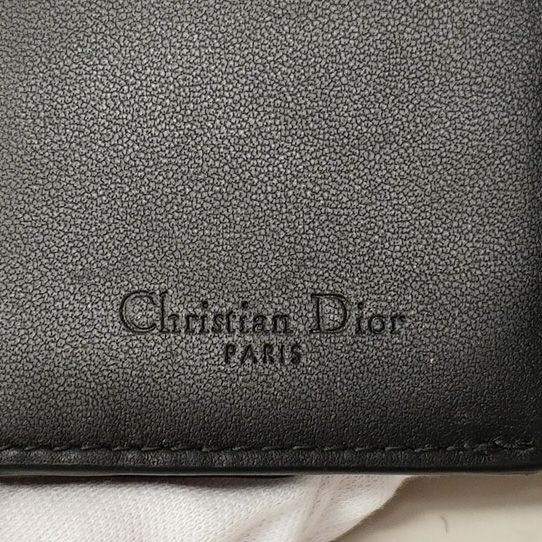 Christian Dior Trifold Wallet Canage Leather Black Gold Hardware Women