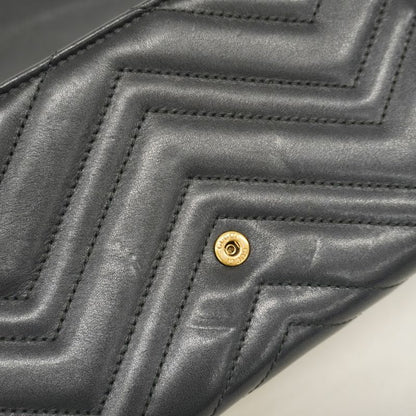 Gucci Shoulder Bag GG Marmont 474575 Leather Black Gold Hardware Women