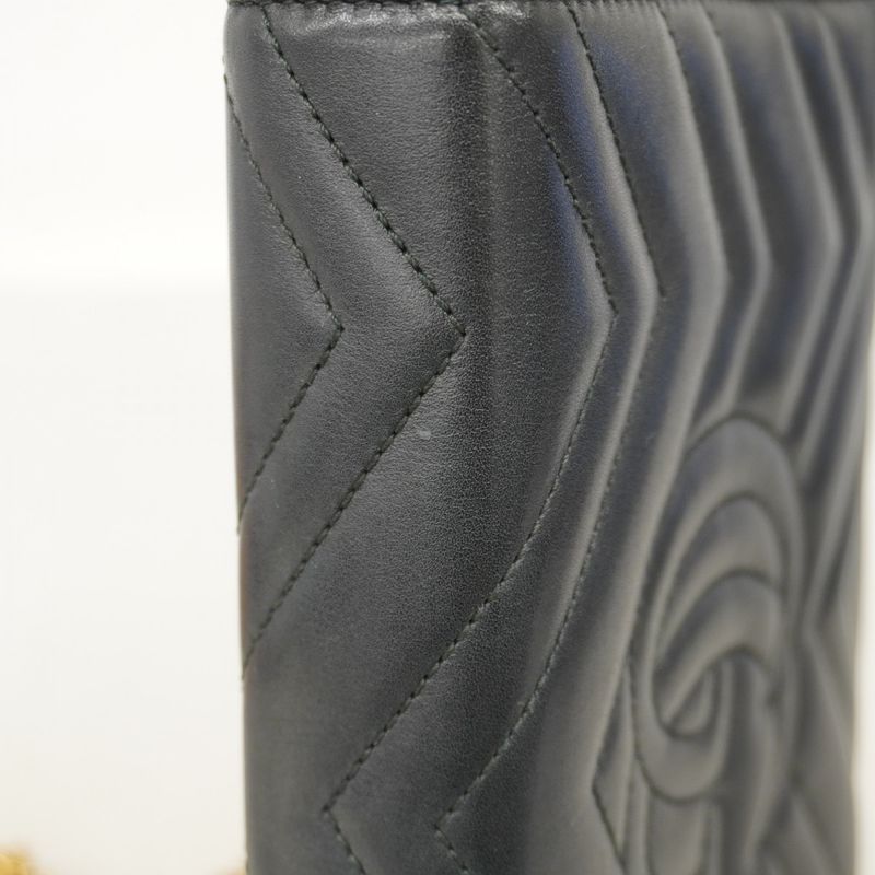 Gucci Shoulder Bag GG Marmont 474575 Leather Black Gold Hardware Women