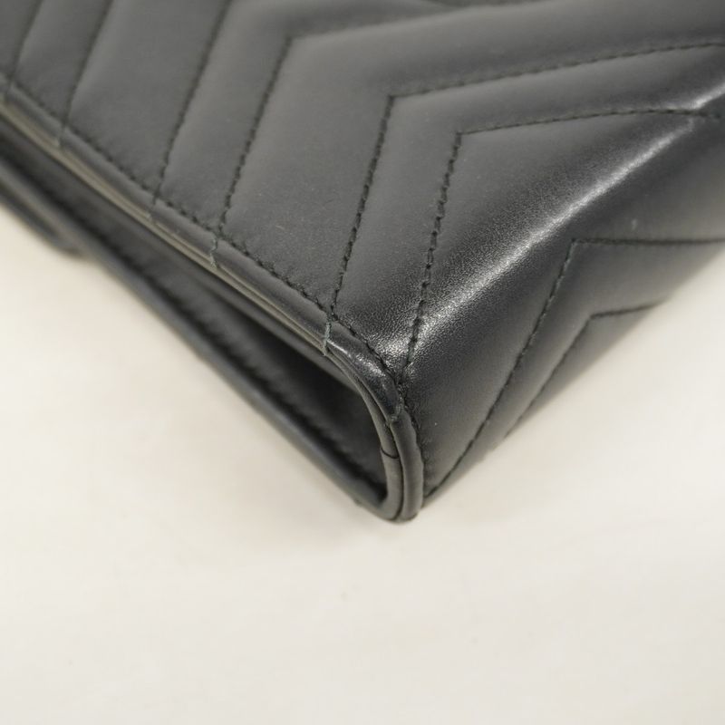 Gucci Shoulder Bag GG Marmont 474575 Leather Black Gold Hardware Women