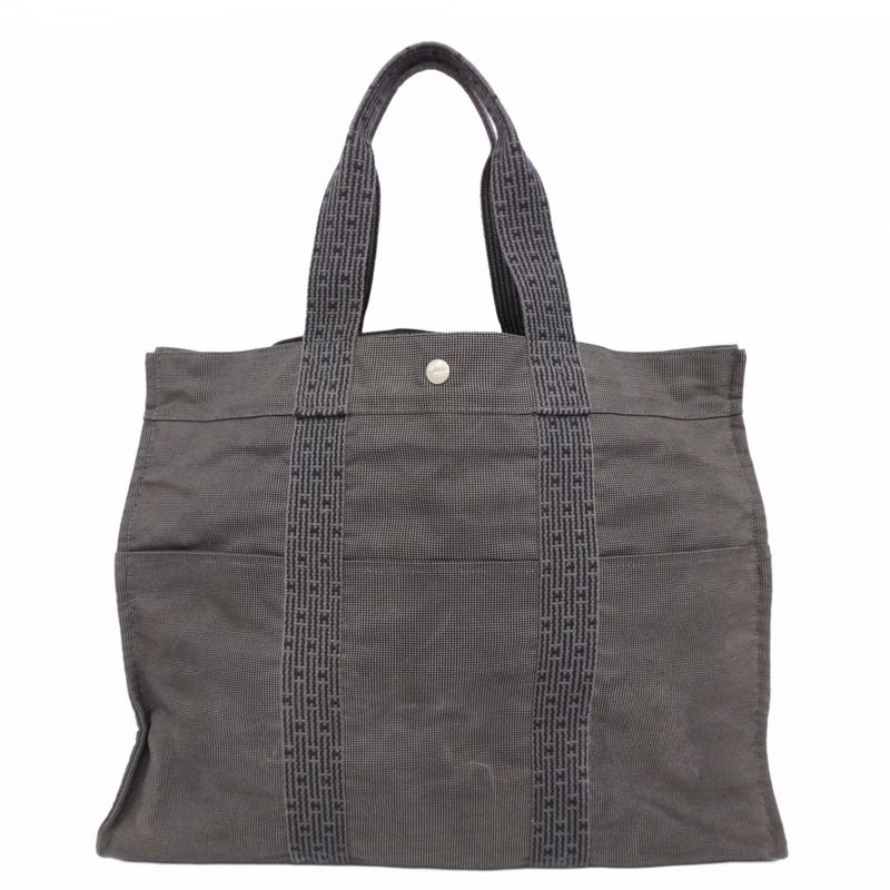 Hermes Tote Bag Yale Line GM Canvas Gray Silver Hardware Women