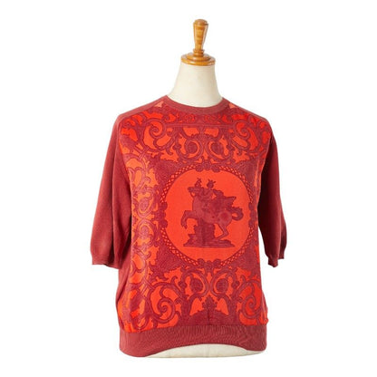 Hermes Knit Sweater Short Sleeves Size: M Red Silk Cotton Women Hermes