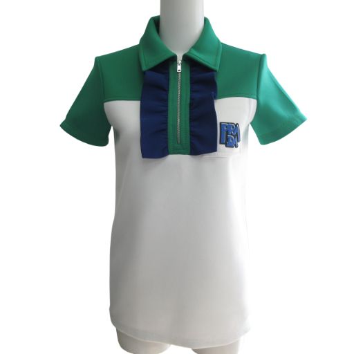 Prada 2018 Ruffle Polo Shirt Cut And Sewn Logo Patch Bicolor Cutout Short