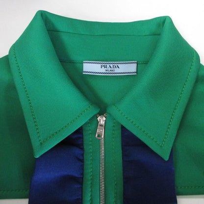 Prada 2018 Ruffle Polo Shirt Cut And Sewn Logo Patch Bicolor Cutout Short