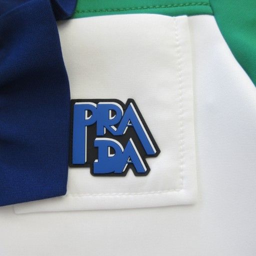 Prada 2018 Ruffle Polo Shirt Cut And Sewn Logo Patch Bicolor Cutout Short