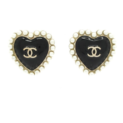 Chanel Earrings - Black X Ivory X Gold Heart