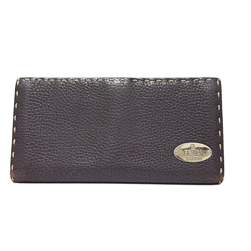 Fendi Long Wallet Selleria 8m0144 Dark Brown Leather