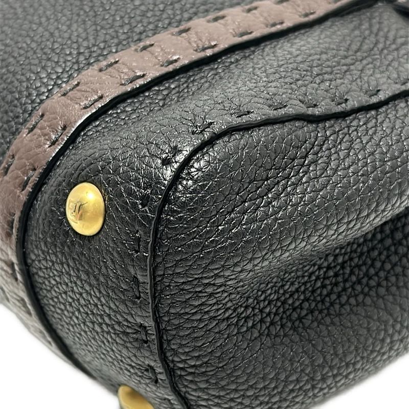 Fendi Handbag Linda Bagselleria 8br486 Black And Dark Brown Leather