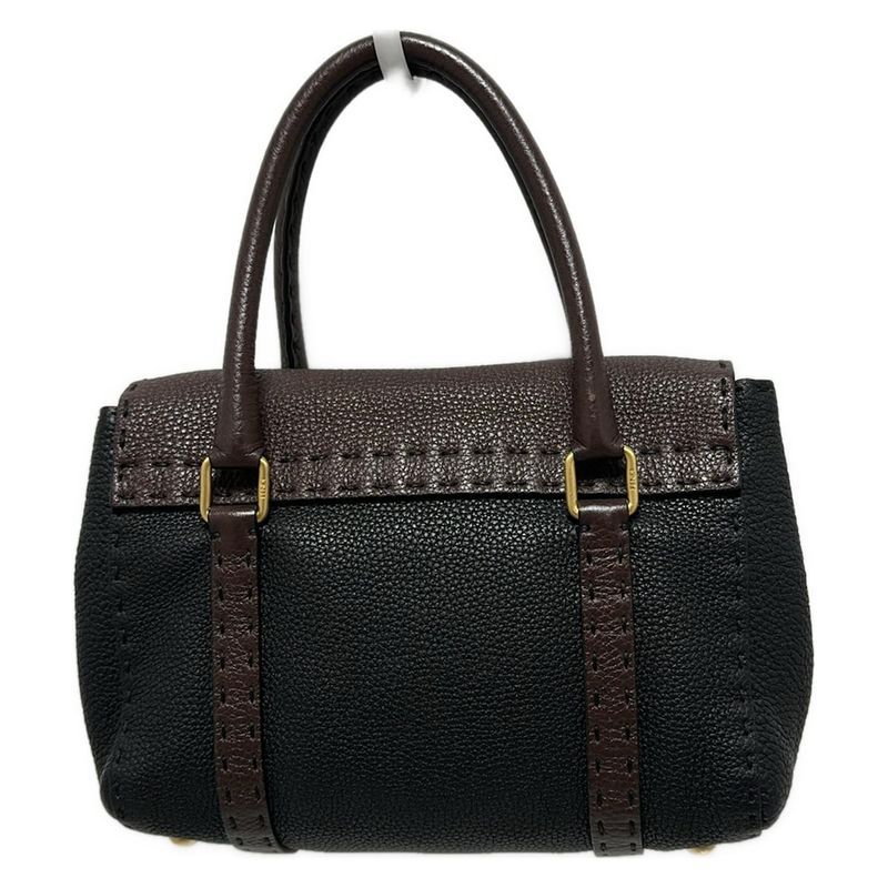 Fendi Handbag Linda Bagselleria 8br486 Black And Dark Brown Leather