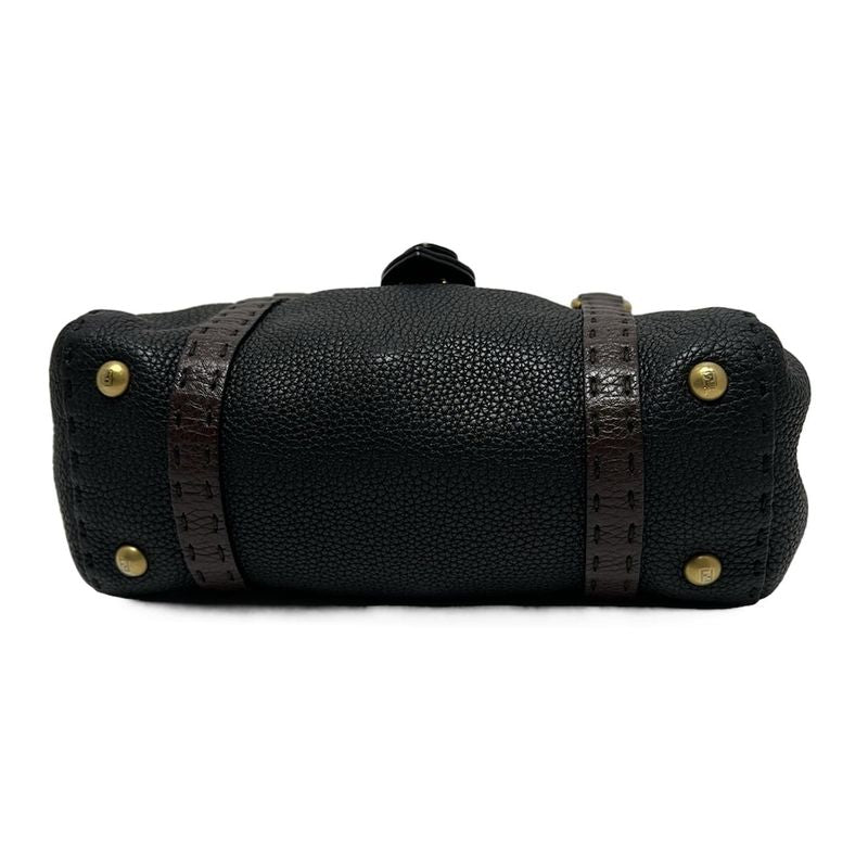 Fendi Handbag Linda Bagselleria 8br486 Black And Dark Brown Leather