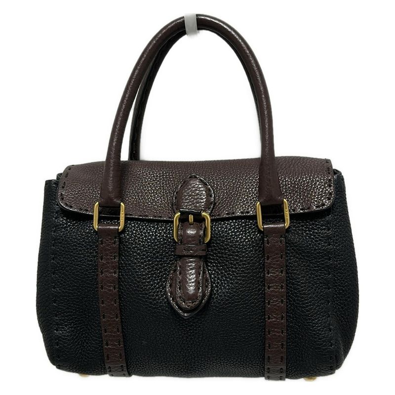 Fendi Handbag Linda Bagselleria 8br486 Black And Dark Brown Leather