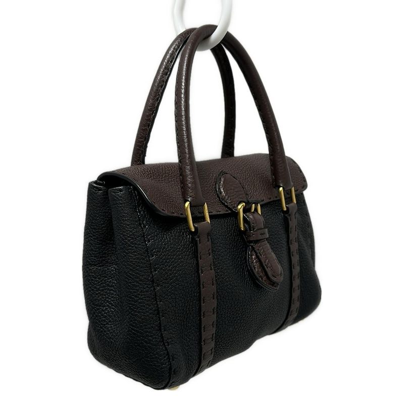 Fendi Handbag Linda Bagselleria 8br486 Black And Dark Brown Leather