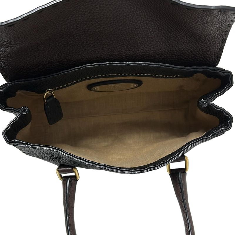 Fendi Handbag Linda Bagselleria 8br486 Black And Dark Brown Leather