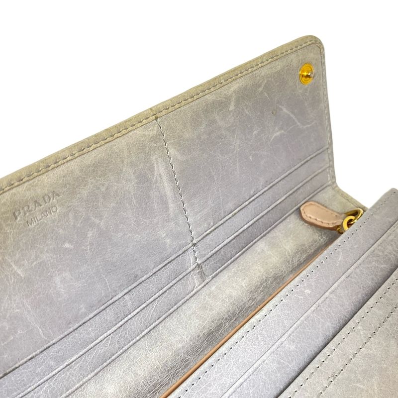Prada Long Wallet - Blue-grey Leather