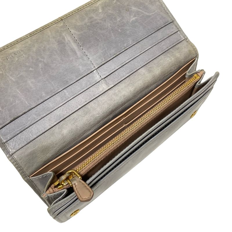 Prada Long Wallet - Blue-grey Leather