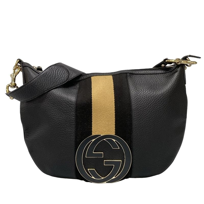 Gucci Shoulder Bag Interlocking G 131443 Black Leather
