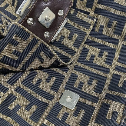 Fendi Handbag Mamma Bucket/zucca Pattern Brown X Black X Dark Brown Leather