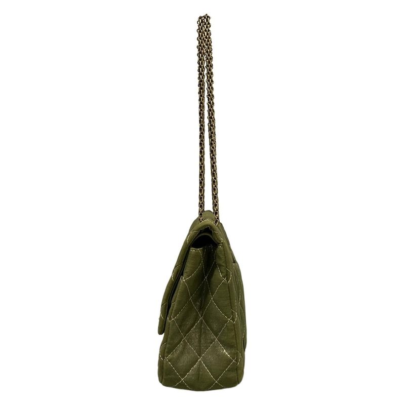 Chanel Shoulder Bag Deka Matelasse /255 Green Double Flap / Mademoiselle Chain