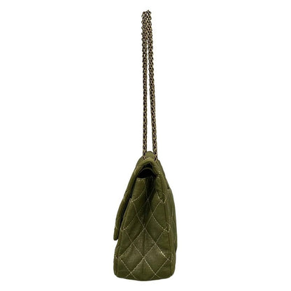 Chanel Shoulder Bag Deka Matelasse /255 Green Double Flap / Mademoiselle Chain