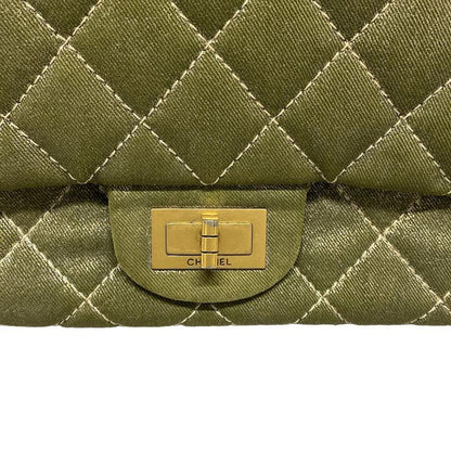 Chanel Shoulder Bag Deka Matelasse /255 Green Double Flap / Mademoiselle Chain