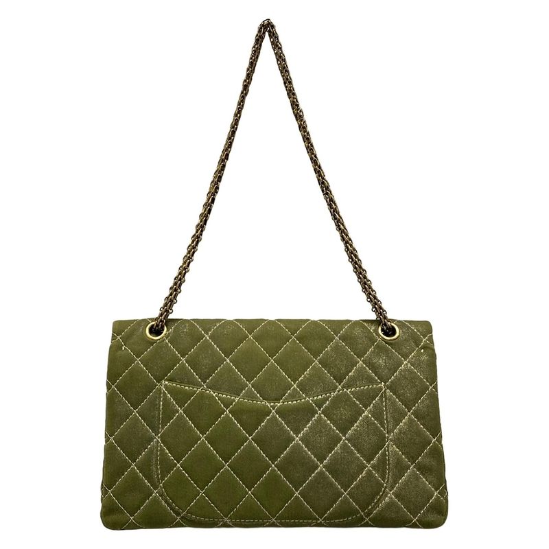 Chanel Shoulder Bag Deka Matelasse /255 Green Double Flap / Mademoiselle Chain