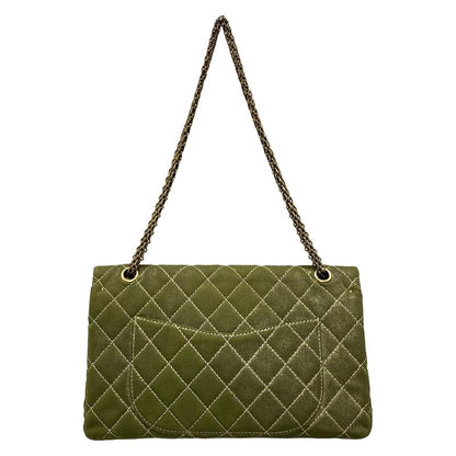 Chanel Shoulder Bag Deka Matelasse /255 Green Double Flap / Mademoiselle Chain
