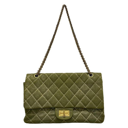 Chanel Shoulder Bag Deka Matelasse /255 Green Double Flap / Mademoiselle Chain