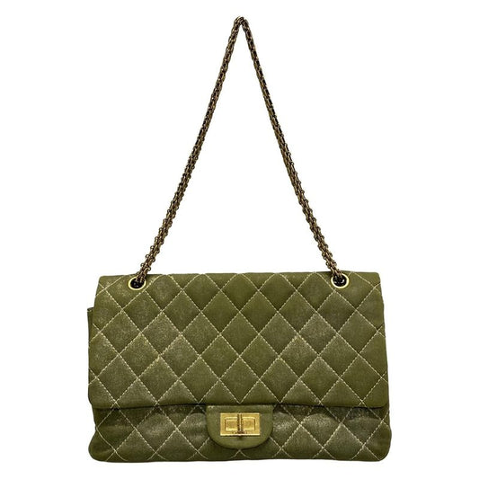 Chanel Shoulder Bag Deka Matelasse /255 Green Double Flap / Mademoiselle Chain