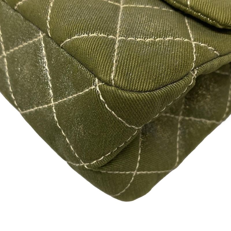 Chanel Shoulder Bag Deka Matelasse /255 Green Double Flap / Mademoiselle Chain