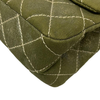 Chanel Shoulder Bag Deka Matelasse /255 Green Double Flap / Mademoiselle Chain