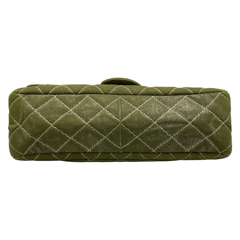 Chanel Shoulder Bag Deka Matelasse /255 Green Double Flap / Mademoiselle Chain