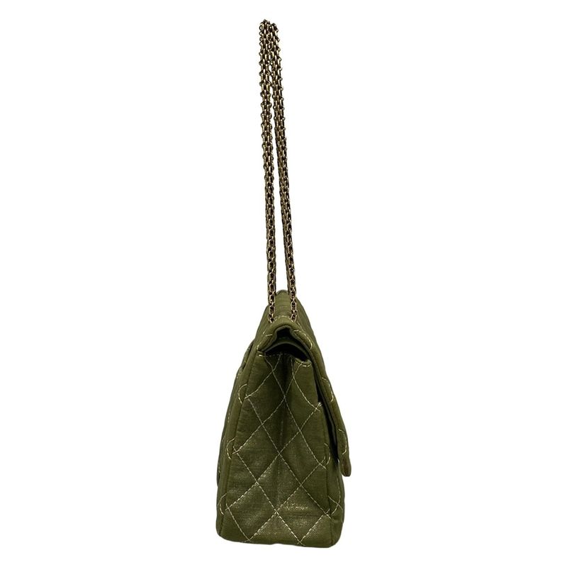 Chanel Shoulder Bag Deka Matelasse /255 Green Double Flap / Mademoiselle Chain