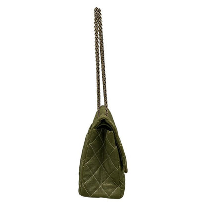 Chanel Shoulder Bag Deka Matelasse /255 Green Double Flap / Mademoiselle Chain