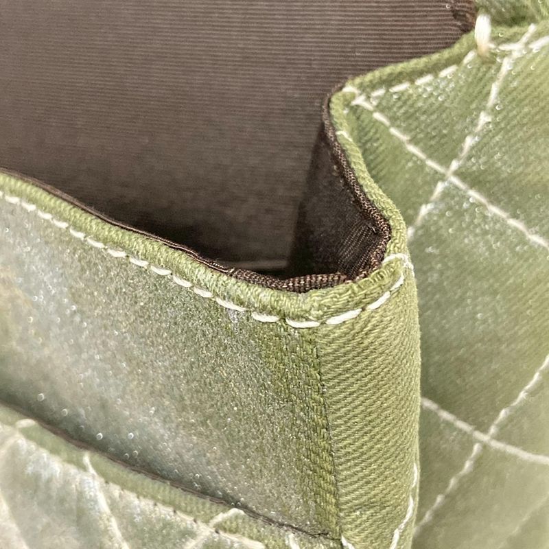 Chanel Shoulder Bag Deka Matelasse /255 Green Double Flap / Mademoiselle Chain