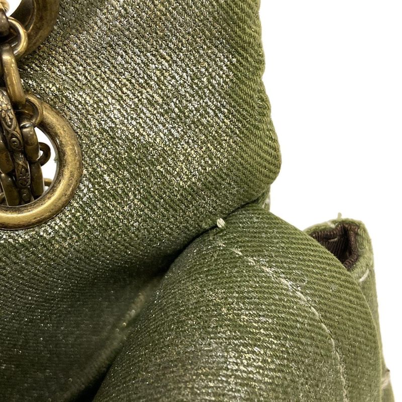Chanel Shoulder Bag Deka Matelasse /255 Green Double Flap / Mademoiselle Chain